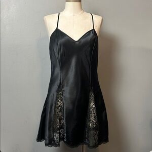 Victoria's Secret Black Satin Lingerie vintage with lace gold label size M
